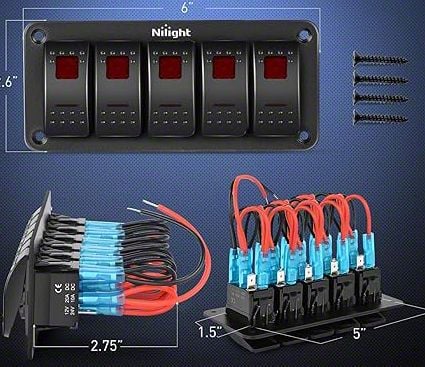 Nilight Sierra 1500 5 Gang Aluminum Rocker Switch Panel With Rocker