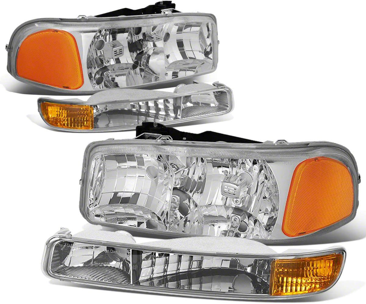 Sierra Headlights With Amber Corner Chrome Housing Clear Lens