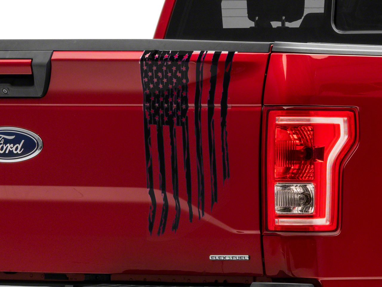 Sec F Vertical Tailgate Distressed Flag Decal Matte Black