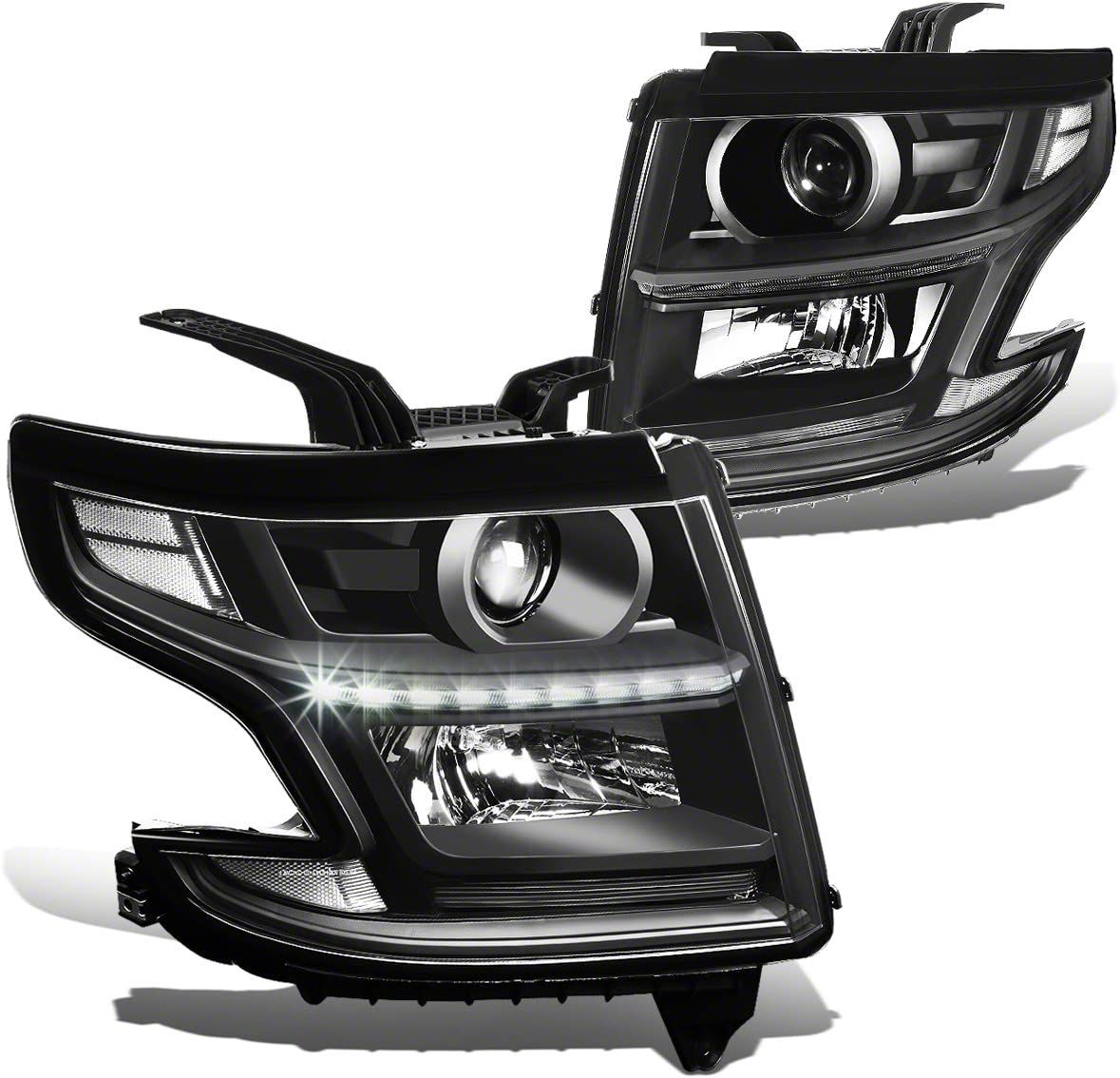 Tahoe Led Drl Projector Headlights With Clear Corners Black Housing