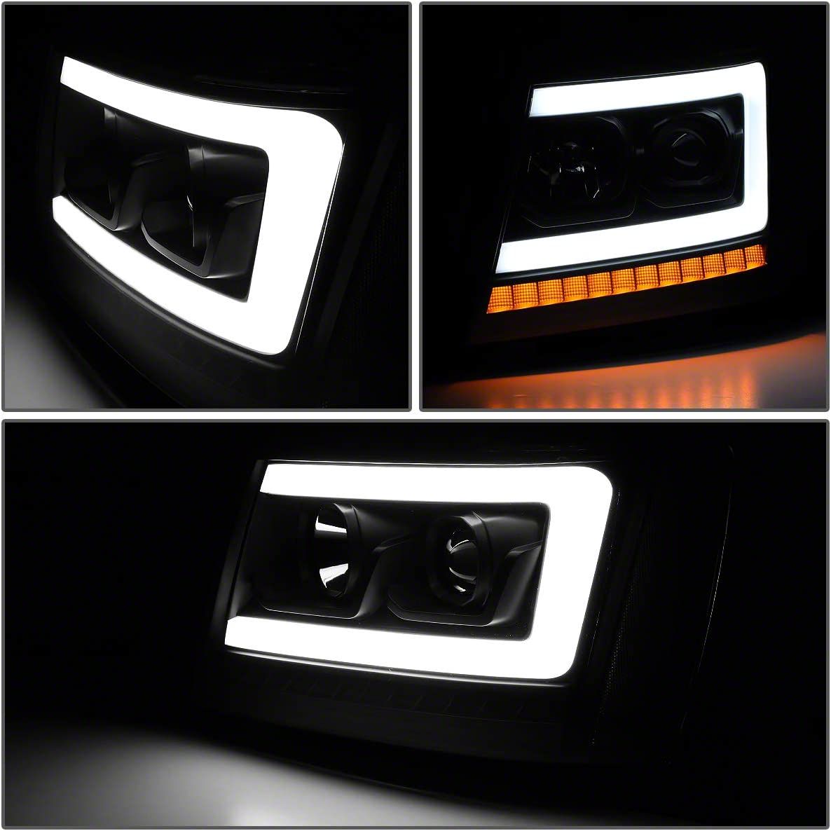 Tahoe LED DRL Projector Headlights With Clear Corners Black Housing