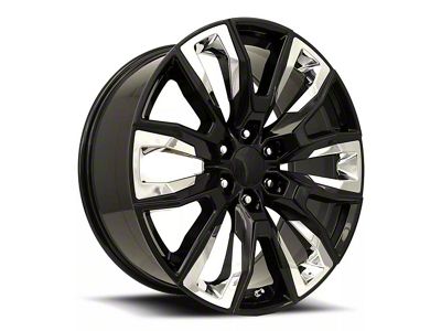 GM Split 6-Spoke Replica Gloss Black with Chrome Inserts 6-Lug Wheel; 22x9; 28mm Offset (07-14 Tahoe)