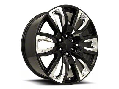 GM Split 6-Spoke Replica Gloss Black with Chrome Inserts 6-Lug Wheel; 24x10; 31mm Offset (07-14 Tahoe)