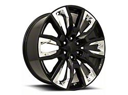 GM Split 6-Spoke Replica Gloss Black with Chrome Inserts 6-Lug Wheel; 22x9; 28mm Offset (15-20 Tahoe)