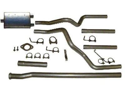 2.25-Inch Aluminized Dual Exhaust System with HVS Welded Muffler; Rear Exit (02-05 3.7L RAM 1500)