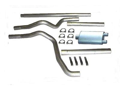 3-Inch Aluminized Dual Exhaust System with Standard Turbo Muffler; Rear Exit (02-05 3.7L RAM 1500)