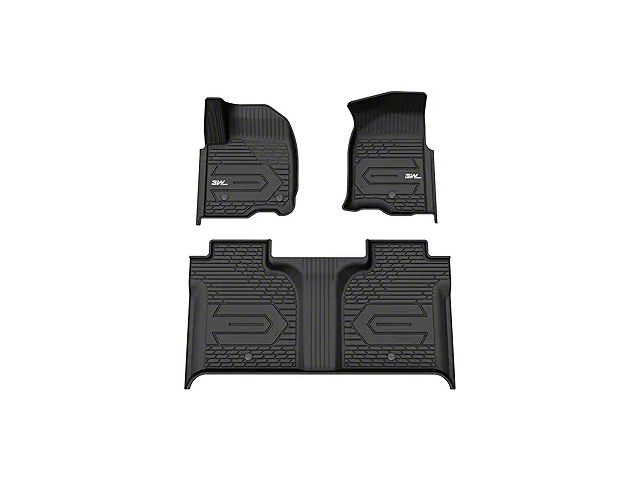 3W All Weather Front and Rear Floor Liners; Black (19-24 Silverado 1500 Crew Cab w/ Front Bucket Seats)