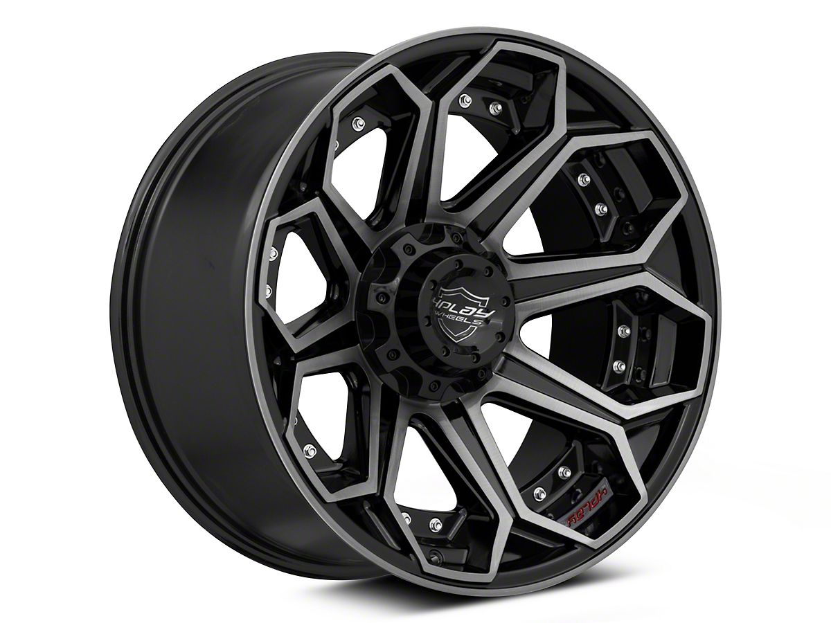 4Play RAM 1500 4P80R Brushed Black 6-Lug Wheel; 20x10; -18mm Offset  4P80R-20100-6D55-18BBT (19-24 RAM 1500) - Free Shipping