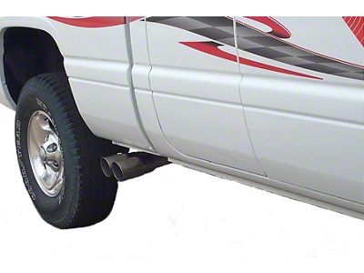 2.50-Inch Aluminized Dual Exhaust System with HVS Welded Muffler and Polished Tips; Middle Side Exit (94-01 5.2L RAM 1500)