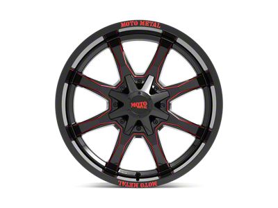 Moto Metal MO970 Gloss Black Milled with Red Tint and Moto Metal On Lip 5-Lug Wheel; 20x10; -18mm Offset (02-08 RAM 1500, Excluding Mega Cab)