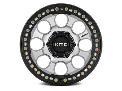 KMC Riot Beadlock Machined Face with Satin Black Windows and Ring 6-Lug Wheel; 17x9; -12mm Offset (21-24 F-150)
