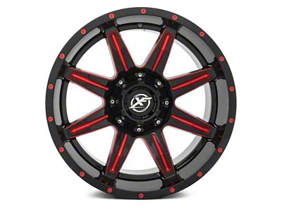 XF Offroad XF-215 Gloss Black Red Milled 5-Lug Wheel; 20x9; 0mm Offset (02-08 RAM 1500, Excluding Mega Cab)