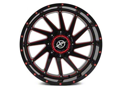 XF Offroad XF-216 Gloss Black Red Milled 5-Lug Wheel; 20x9; 12mm Offset (02-08 RAM 1500, Excluding Mega Cab)