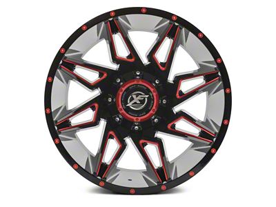 XF Offroad XF-218 Gloss Black Red Milled 5-Lug Wheel; 20x12; -44mm Offset (02-08 RAM 1500, Excluding Mega Cab)