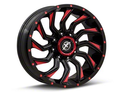 XF Offroad XF-224 Gloss Black Red Milled 5-Lug Wheel; 20x12; -44mm Offset (02-08 RAM 1500, Excluding Mega Cab)