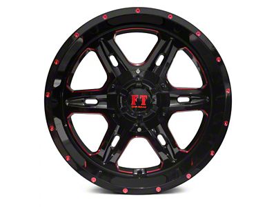 Full Throttle Off Road FT6054 Gloss Black and Red Milled 8-Lug Wheel; 20x10; -24mm Offset (17-22 F-350 Super Duty SRW)