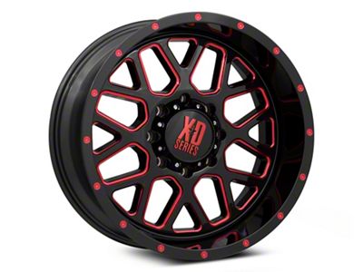 XD Grenade Satin Black Milled with Red Clear Coat 8-Lug Wheel; 20x10; -24mm Offset (17-22 F-250 Super Duty)