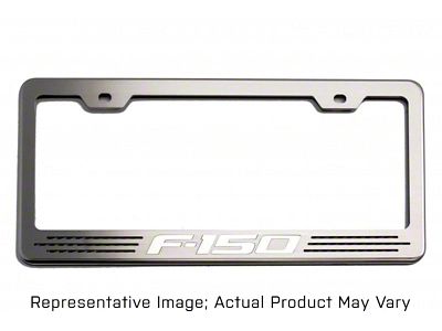 Polished License Plate Frame with F-150 Logo; Solid Black Inlay (Universal; Some Adaptation May Be Required)