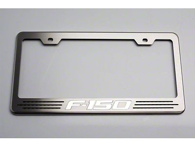 Polished License Plate Frame with F-150 Logo; Solid Synergy Green Inlay (Universal; Some Adaptation May Be Required)