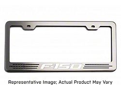 Polished License Plate Frame with F-150 Logo; White Carbon Fiber Inlay (Universal; Some Adaptation May Be Required)