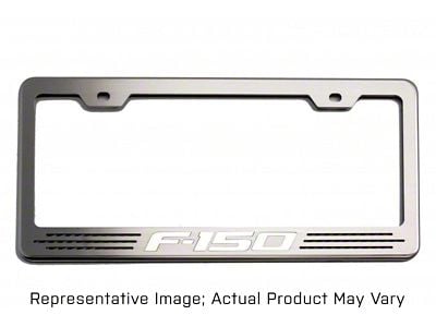 Polished License Plate Frame with F-150 Logo; White Carbon Fiber Inlay (Universal; Some Adaptation May Be Required)