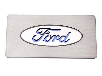 Stainless Ford Oval Logo Glove Box Trim; Ford Blue Inlay Solid (09-14 F-150)