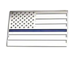 Stainless Steel American Flag Emblem; Polished with Thin Blue Line (Universal; Some Adaptation May Be Required)