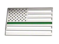 Stainless Steel American Flag Emblem; Polished with Thin Green Line (Universal; Some Adaptation May Be Required)