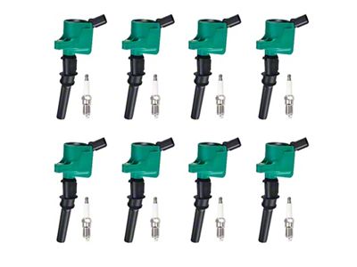 Ignition Coils; Green; Set of Eight (97-03 V8 F-150; 05-10 4.6L F-150)