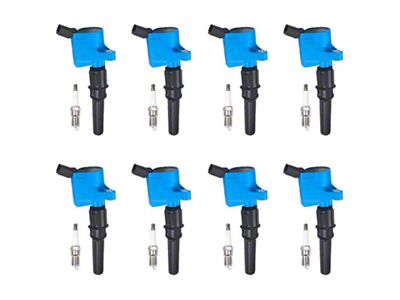 Ignition Coils with Spark Plugs; Blue (00-10 4.6L F-150)