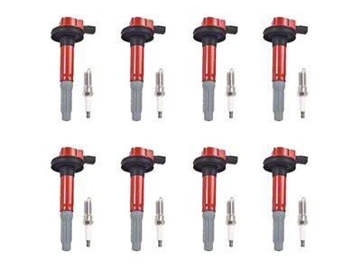 Ignition Coils with Spark Plugs; Red (11-Early 16 5.0L F-150)