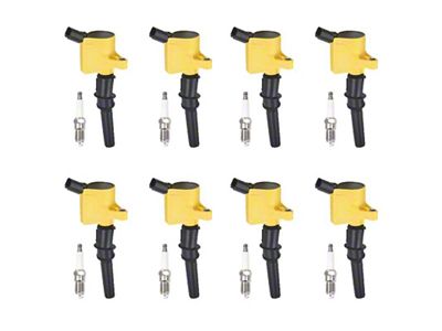 Ignition Coils with Spark Plugs; Yellow (00-10 4.6L F-150)