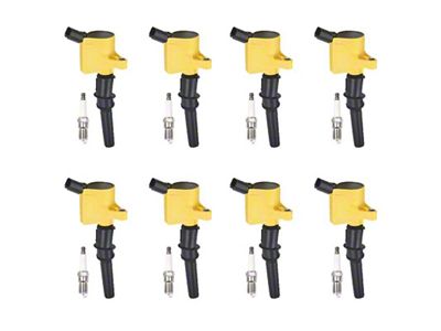 Ignition Coils with Spark Plugs; Yellow (00-10 4.6L F-150)