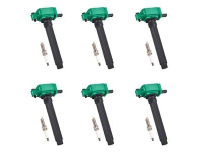 Ignition Coils with Spark Plugs; Green (13-18 3.6L RAM 1500)