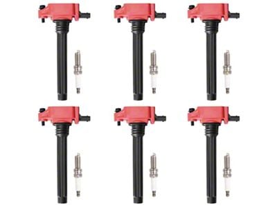 Ignition Coils with Spark Plugs; Red (13-18 3.6L RAM 1500)