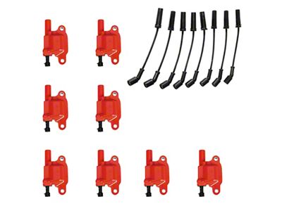 Ignition Coils with Spark Plug Wires; Red (07-18 V8 Sierra 1500)