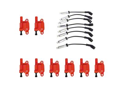 Ignition Coils with Spark Plug Wires; Red (07-18 V8 Sierra 1500)