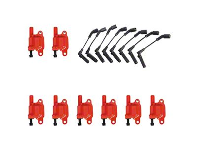 Ignition Coils with Spark Plug Wires; Red (07-18 V8 Sierra 1500)