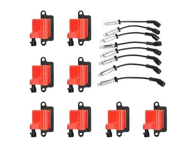 Ignition Coils with Spark Plug Wires; Red (99-06 4.8L Sierra 1500; 2005 6.0L Sierra 1500; 2006 5.3L Sierra 1500)