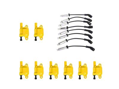 Ignition Coils with Spark Plug Wires; Yellow (07-18 V8 Sierra 1500)