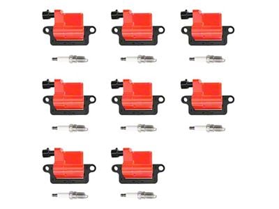 Ignition Coils with Spark Plugs; Red (99-06 4.8L Sierra 1500; 2005 6.0L Sierra 1500; 2006 5.3L Sierra 1500)