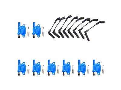Ignition Coils with Spark Plugs and Wires; Blue (07-18 V8 Sierra 1500)