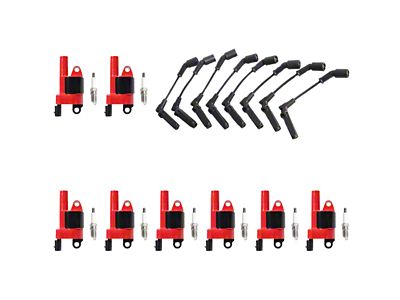 Ignition Coils with Spark Plugs and Wires; Red (07-13 V8 Sierra 1500)