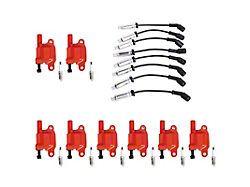 Ignition Coils with Spark Plugs and Wires; Red (07-18 V8 Sierra 1500)