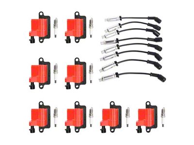 Ignition Coils with Spark Plugs and Wires; Red (99-06 4.8L, 5.3L Sierra 1500; 01-06 6.0L Sierra 1500)