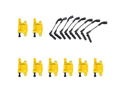 Ignition Coils with Spark Plug Wires; Yellow (07-18 6.0L Sierra 2500 HD)