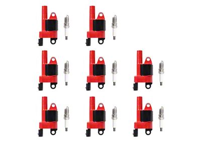 Ignition Coils with Spark Plugs; Red (07-16 Sierra 2500 HD)