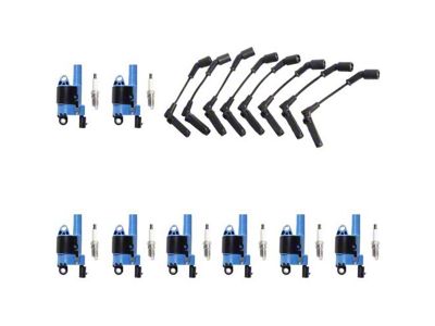 Ignition Coils with Spark Plugs and Wires; Blue (07-16 Sierra 3500 HD)