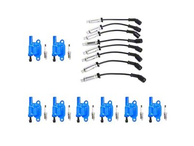 Ignition Coils with Spark Plugs and Wires; Blue (07-18 6.0L Sierra 3500 HD)