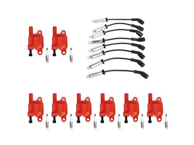 Ignition Coils with Spark Plugs and Wires; Red (07-18 6.0L Sierra 3500 HD)